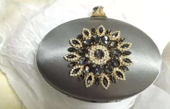 GRAY EVENING CLUTCH WEDDING PARTY CHAIN SHOUDER BAG - Ladybee Swiss Lace