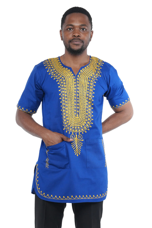 Blue & Gold Embroidered Shirts For Men