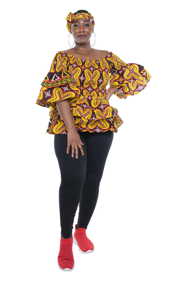 African Double Layer Smocked Blouse  One Size