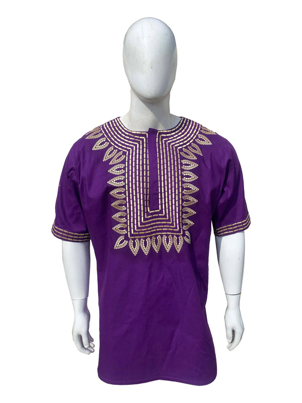 Purple Gold Embroidered T'Challa Short Sleeves Shirt