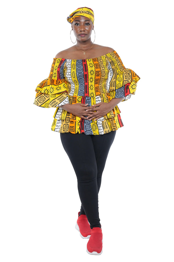 African Double Layer Smocked Blouse  One Size