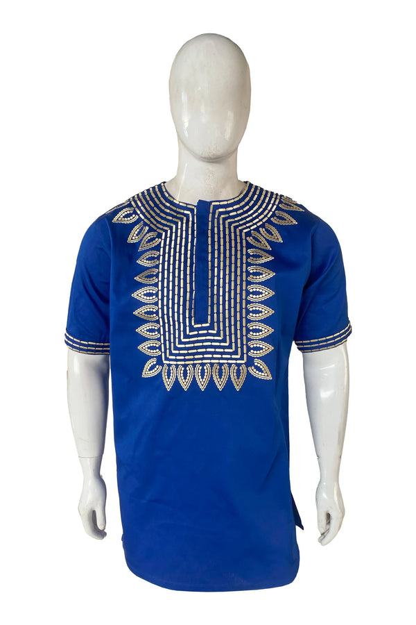 Royal Blue Gold Embroidered T'Challa Short Sleeves Shirt