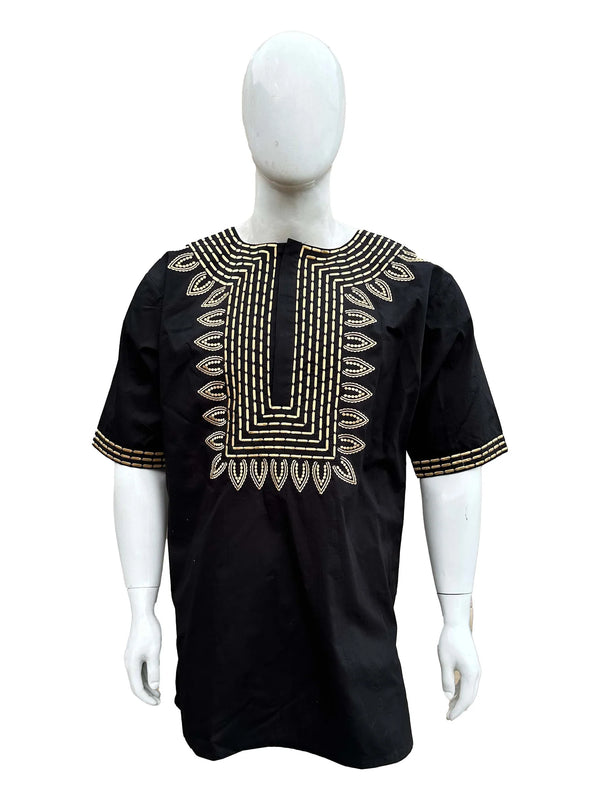Black  Gold Embroidered T'Challa Short Sleeves Shirt