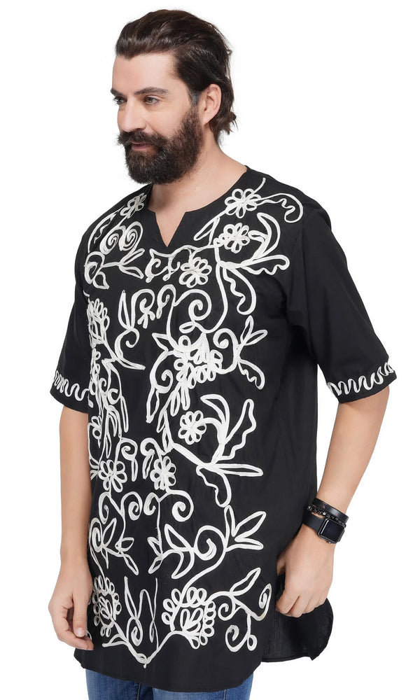 Black & White Embroidered Shirts For Men