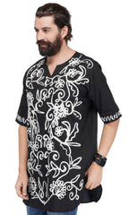 Black & White Embroidered Shirts For Men