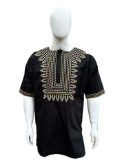 Black  Gold Embroidered T'Challa Short Sleeves Shirt