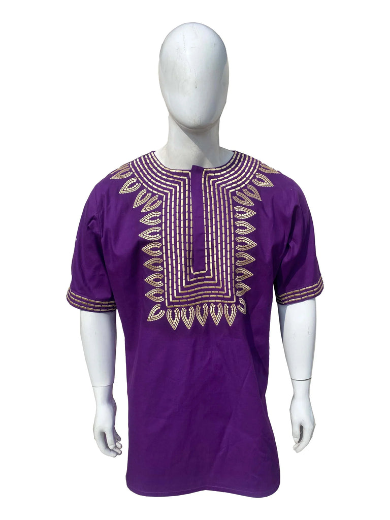 Purple Gold Embroidered T'Challa Short Sleeves Shirt