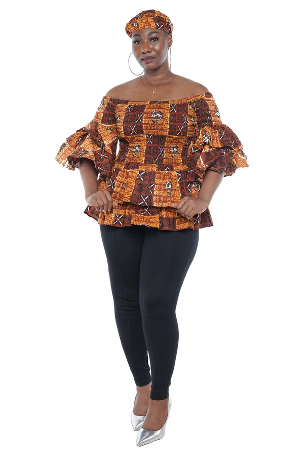 African Double Layer Smocked Blouse  One Size