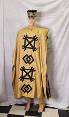 3 PICS COMPLETE SET AGBADA OUT FIT MEN TRADITIONAL AFRICAN CLOTHING + CAP
