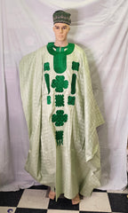 3 PICS COMPLETE SET AGBADA OUT FIT MEN TRADITIONAL AFRICAN CLOTHING + CAP