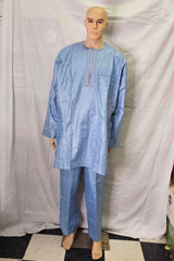 3 PICS COMPLETE SET AGBADA OUT FIT MEN TRADITIONAL AFRICAN CLOTHING + CAP