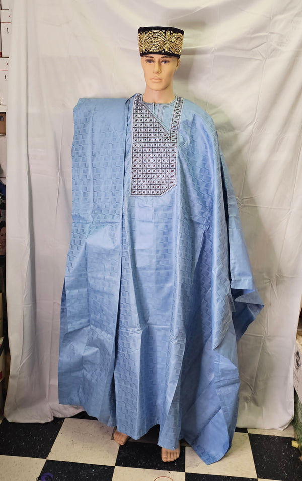 3 PICS COMPLETE SET AGBADA OUT FIT MEN TRADITIONAL AFRICAN CLOTHING + CAP