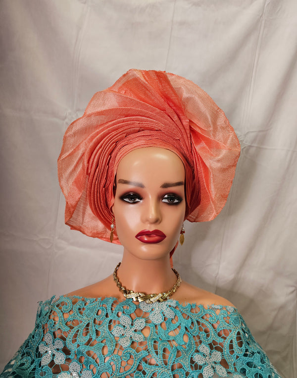 Peach  Beautiful  Elegant  Auto Gale two-tone Headtie