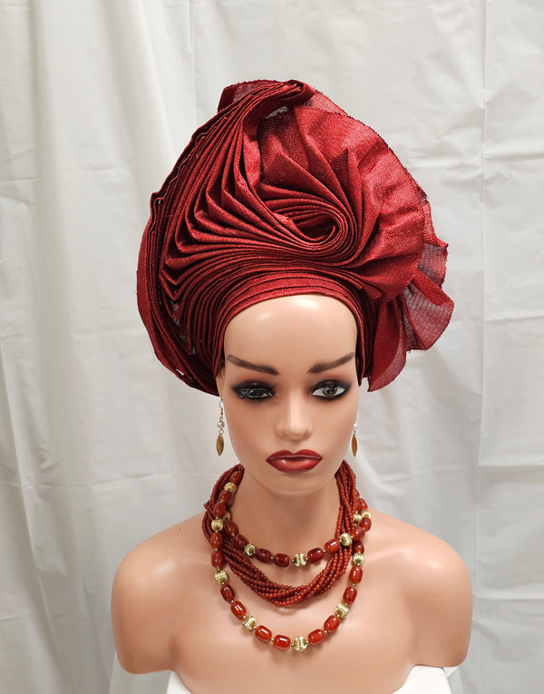 AFRICA AUTO GELE READY-MADE HEADTIE RED
