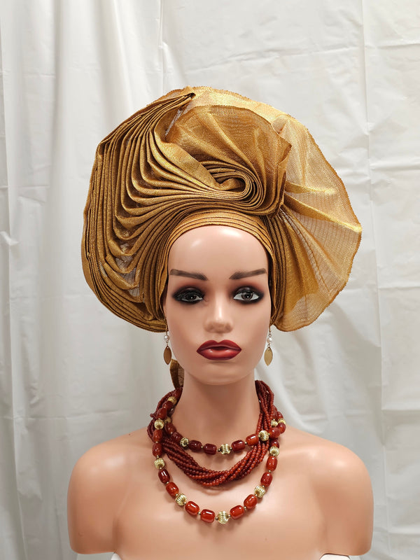 AFRICA AUTO GELE READY-MADE HEADTIE gold