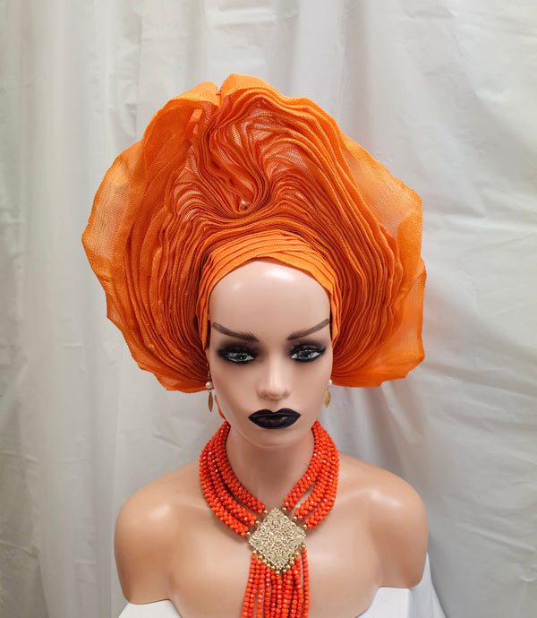Orange Wedding Ready tie Auto Gele Headtie