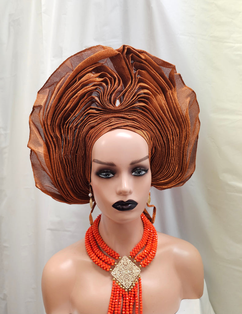 Orange Ready tie Auto Gele Headtie