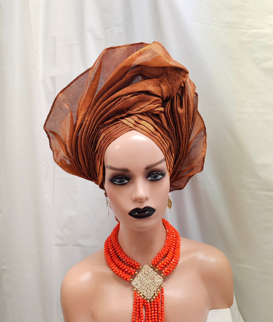 Orange African Auto Gele Headtie