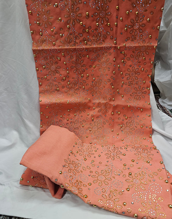 Beautiful peach  Aso Oke Headtie with Shoulder Shawl set