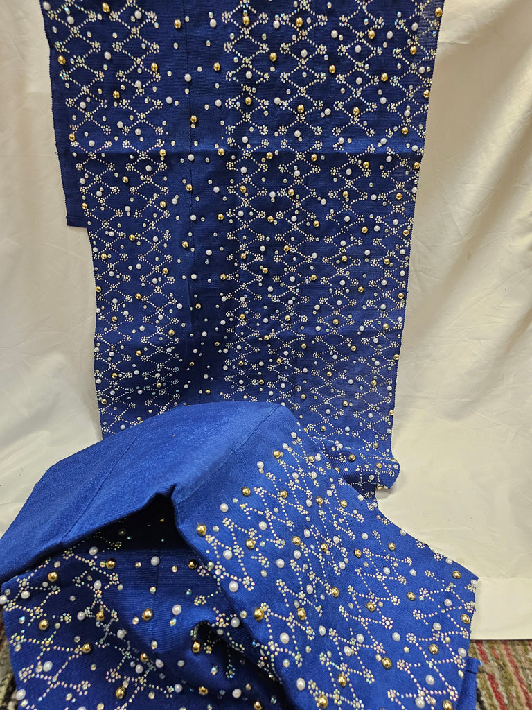 Royal Blue Aso Oke Headtie with Shoulder Shawl set