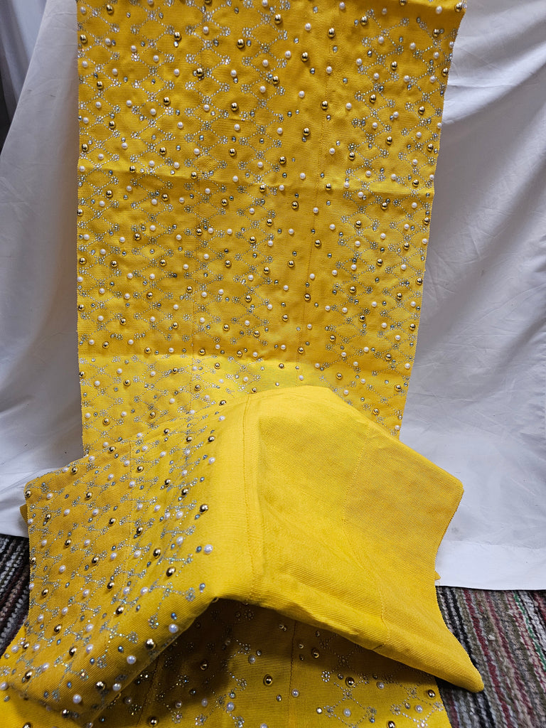 Beautiful Yellow  Aso Oke Headtie with Shoulder Shawl set