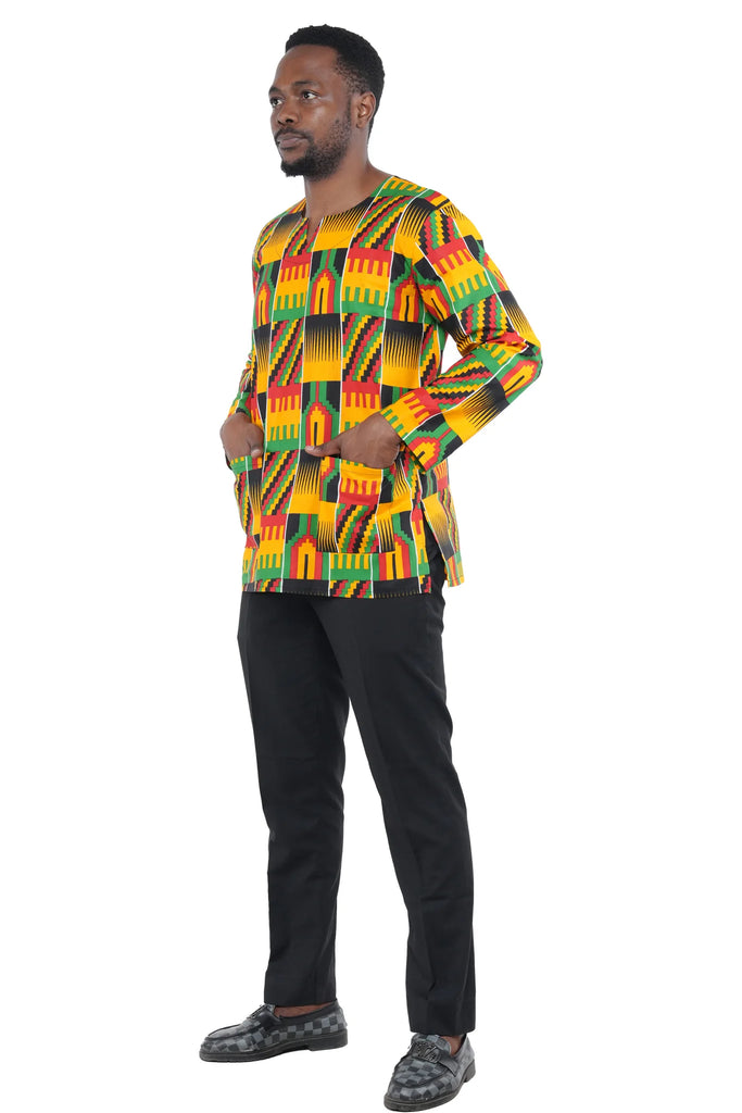 African Traditional Kente Shirt Long Sleeves