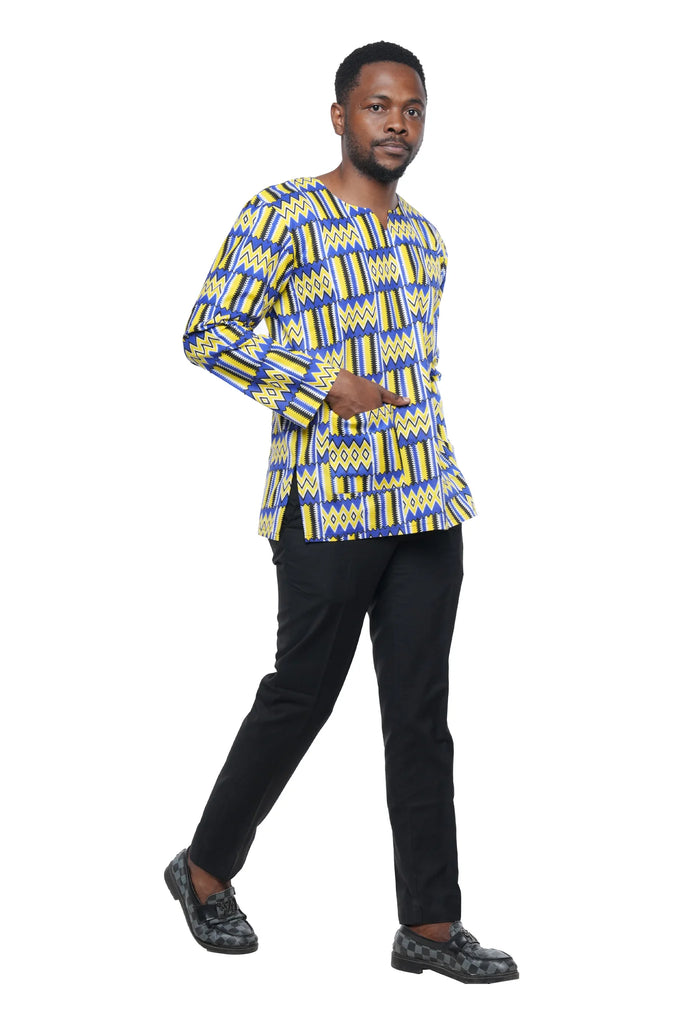 Traditional African Kente Shirt Long Sleeves