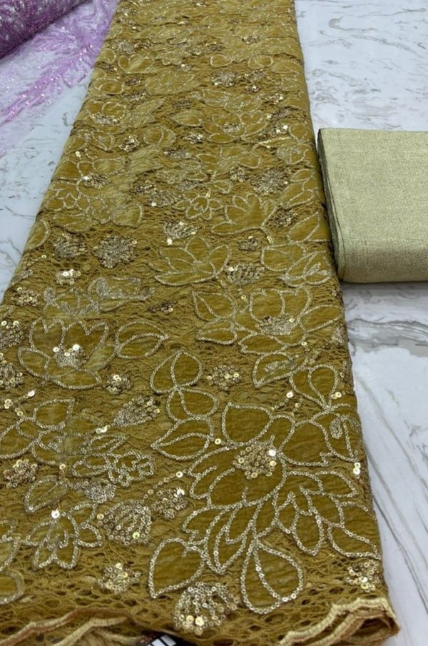 High Quality New Arriver Gold Lace 5 Yard Fabric African Lace Fabric