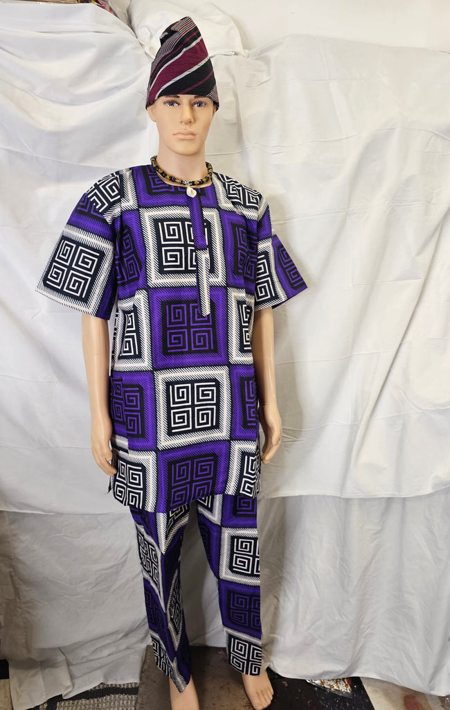 Purple Traditional Wedding Ankara African Men Suit 2 piece set