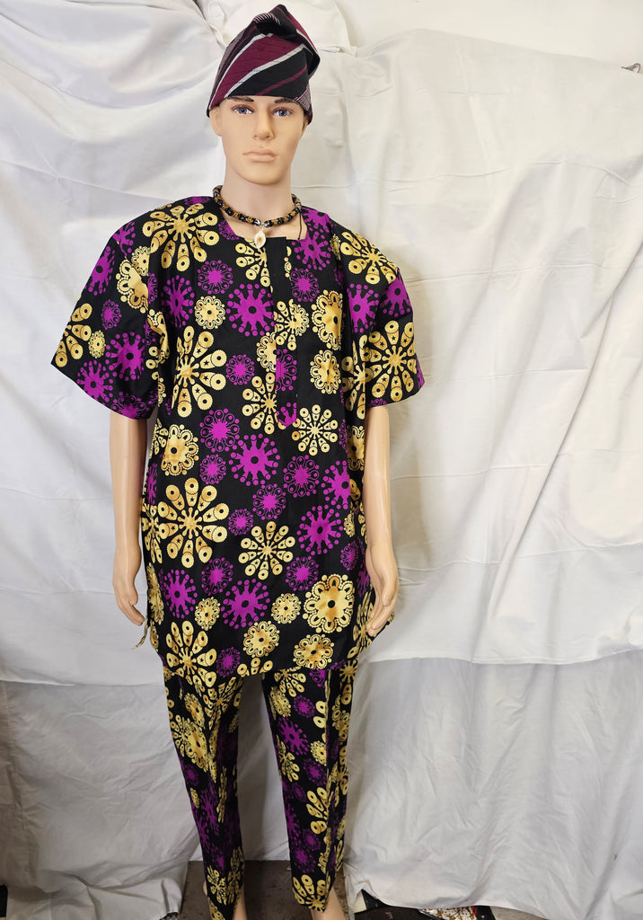 King Traditional Wedding Ankara African Men Suit 2 piece set