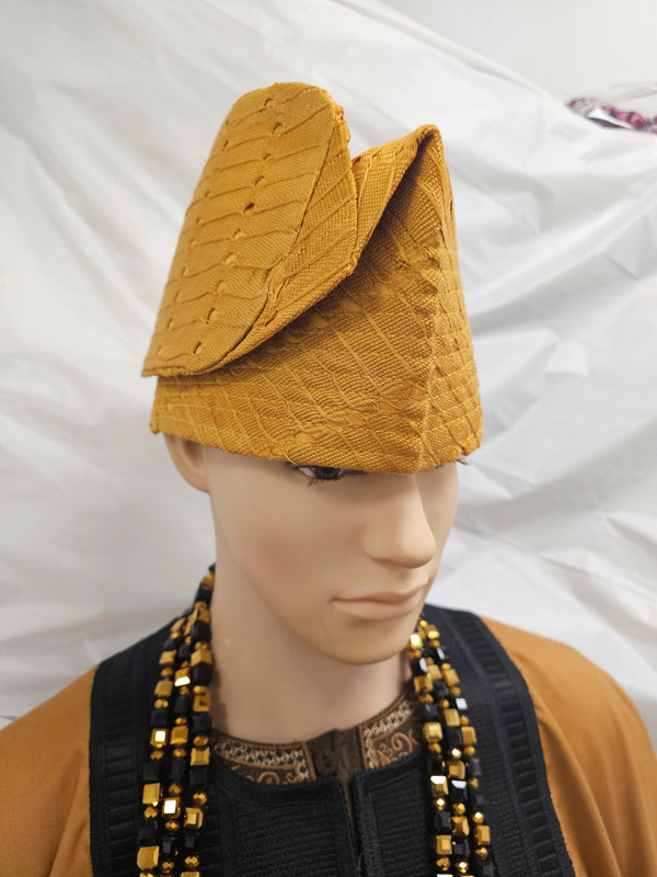 Gold Nigerian Traditional  Native  Wear Men Cap for Traditional Ceremoneis