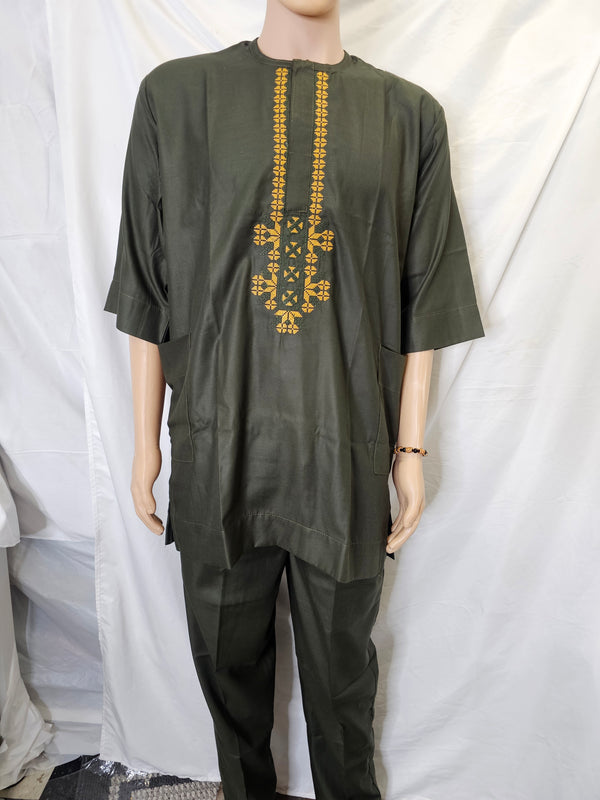 Dark Green Elegant High Class  Wedding high Quality Men 2 piece set Top & Pant 👖