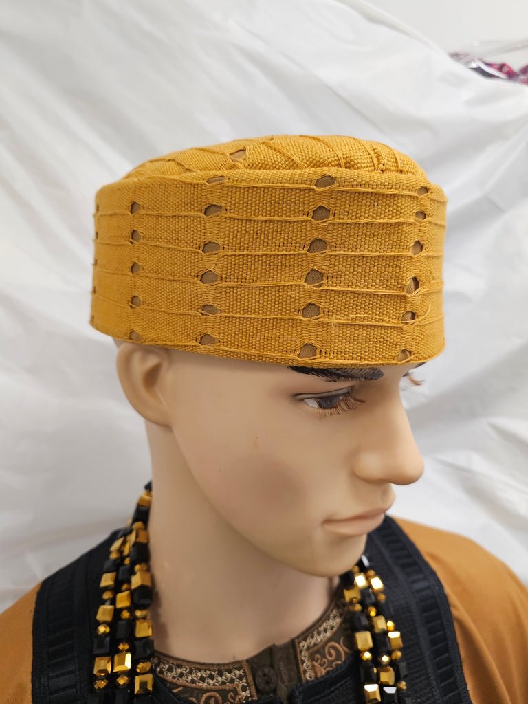 African Gold Nigerian Traditional  Native  Wear Men Cap for Traditional Ceremoneis