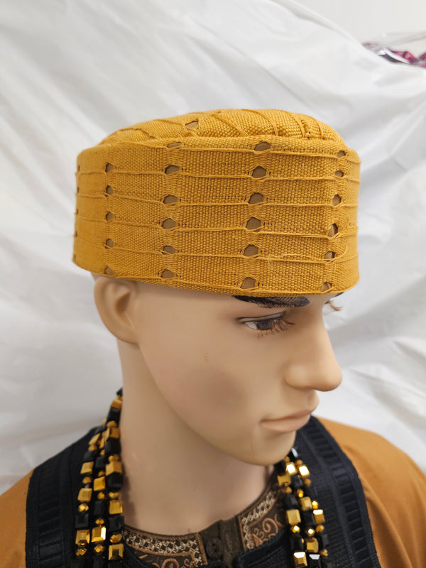 African Gold Nigerian Traditional  Native  Wear Men Cap for Traditional Ceremoneis