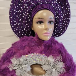 Purple Feathers Hand Fan