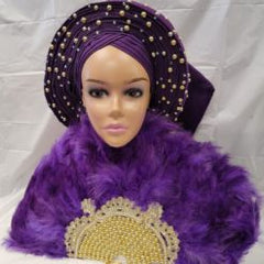 Purple  Nigerian Traditional wedding Bridal feather hand fan