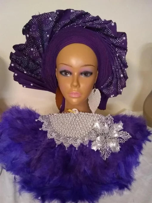 Purple Feather Hand Fan