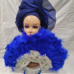 Royal Blue Nigerian Traditional wedding Bridal feather hand fan