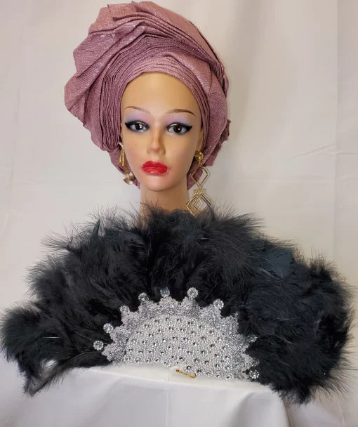 Black Elegant Feather Hand Fan