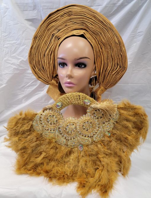 Elegant Gold Feathers Hand Fan