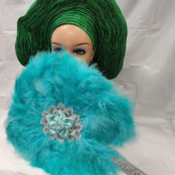 Turquoise Blue Feather Hand Fan