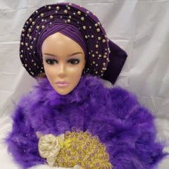 Purple  Nigerian Traditional wedding Bridal feather hand fan