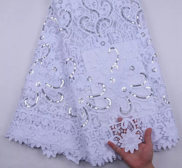 Classic white African Sequin Lace Fabric French Lace