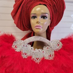 Red Bridal Feathers Hand Fan