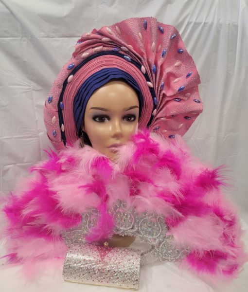 Auto Gale Readymade Headtie Pink Mixed With Blue