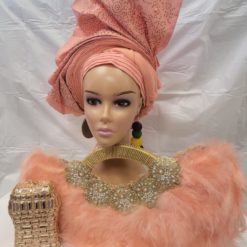 Elegant Peach Wedding Feather Hand Fan