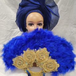 BEAUTIFUL ROYAL BLUE FEATHER HAND FAN