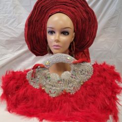 Red Bridal Feathers Hand Fan