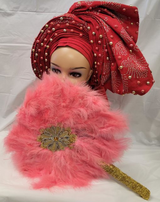 Peach Feathers Hand Fan