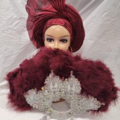 Beautiful Burgundy African Traditional Feathers Hand Fan